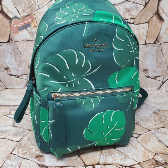 #bagsavenue fast ship Chelsea Monstera Leaves Medium Nylon Backpack Kate Spade main image 8
